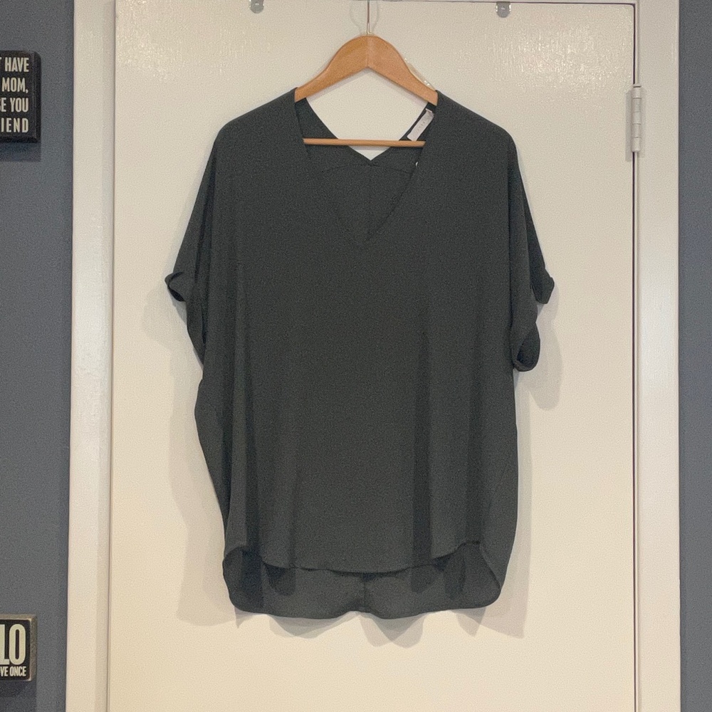 Lush green thyme color v neck blouse